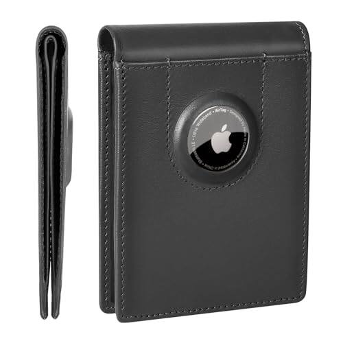 Front. Vulpecula Spade - AirTag Wallet for Men - Genuine Leather Slim Mens Wallet with Built-in AirTag Holder, RFID Blocking Bifold with 8 Card - Classic Black.