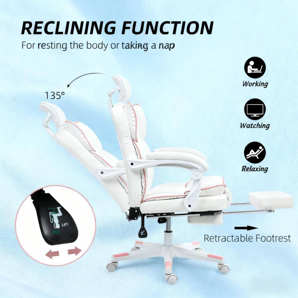 RECLINING FUNCTION  
For resting the body or taking a nap  

135°  

Working  
Watching  
Relaxing  

Retractable Footrest