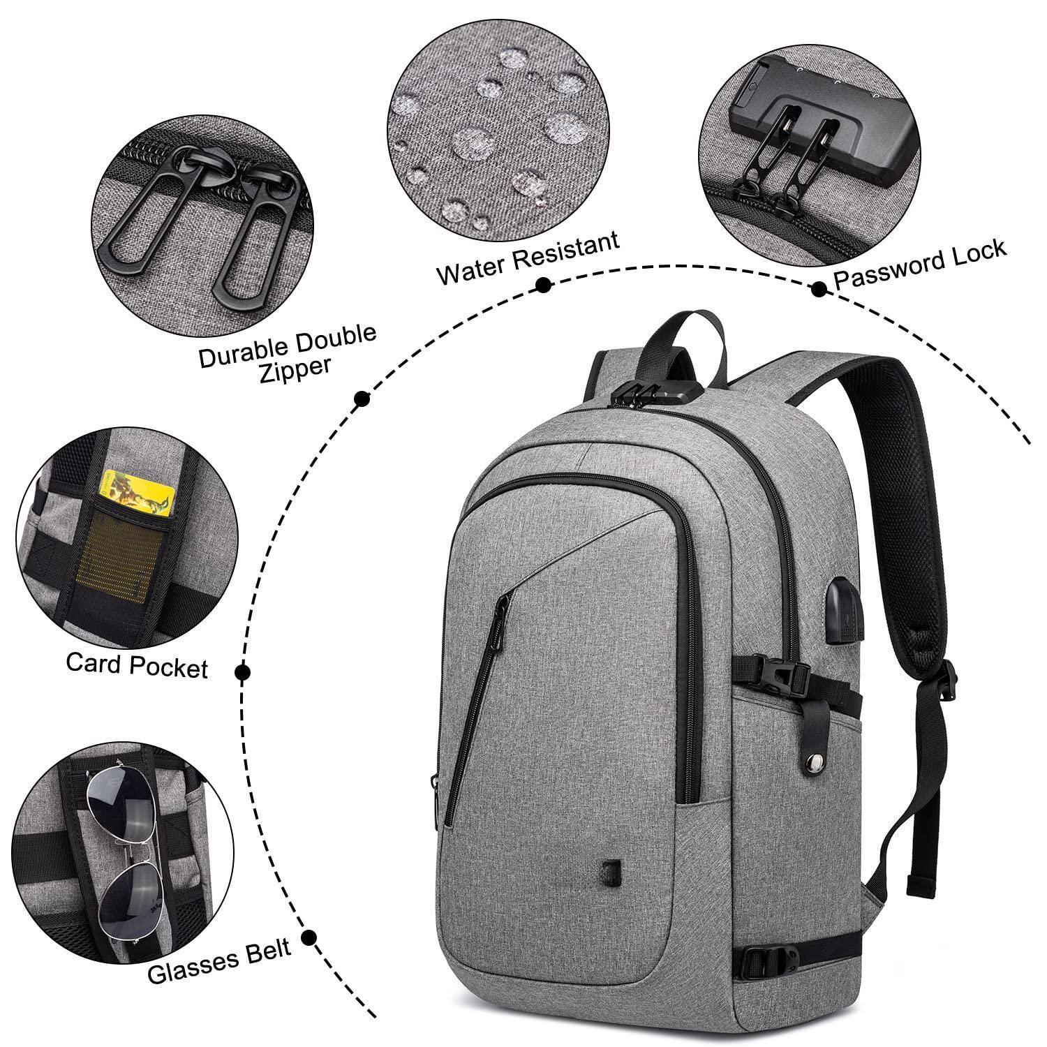 Alt View 1. Live At Space - Large Travel Laptop Backpack Water Resistant Anti theft 17inch Bag With Usb Charging Port And Lock Big Business For Men - Black-15.6.