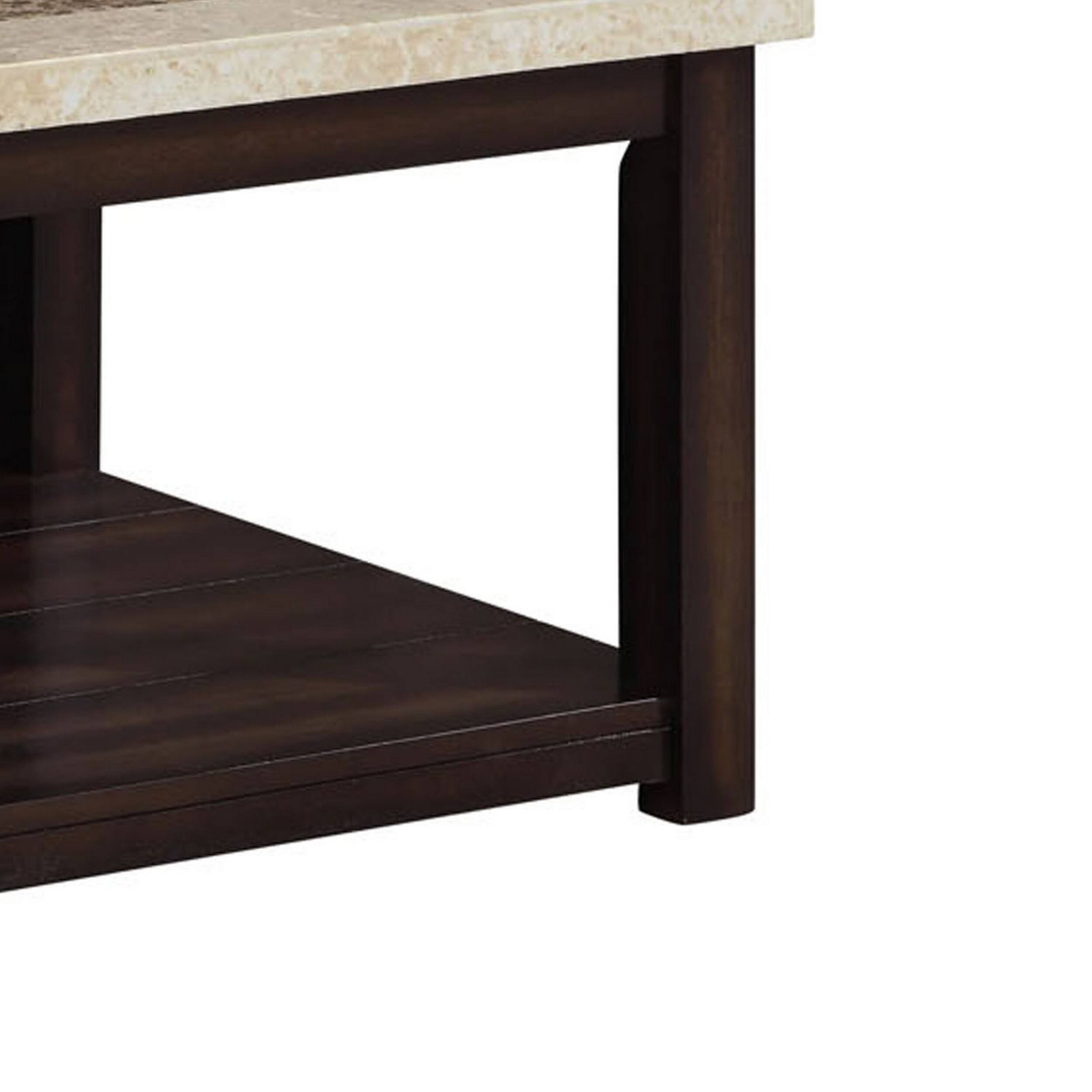 Alt View 3. Manhattan Lane - Cora 48 Inch Coffee Table, Faux Marble Top, Block Legs, Espresso Brown - Brown.
