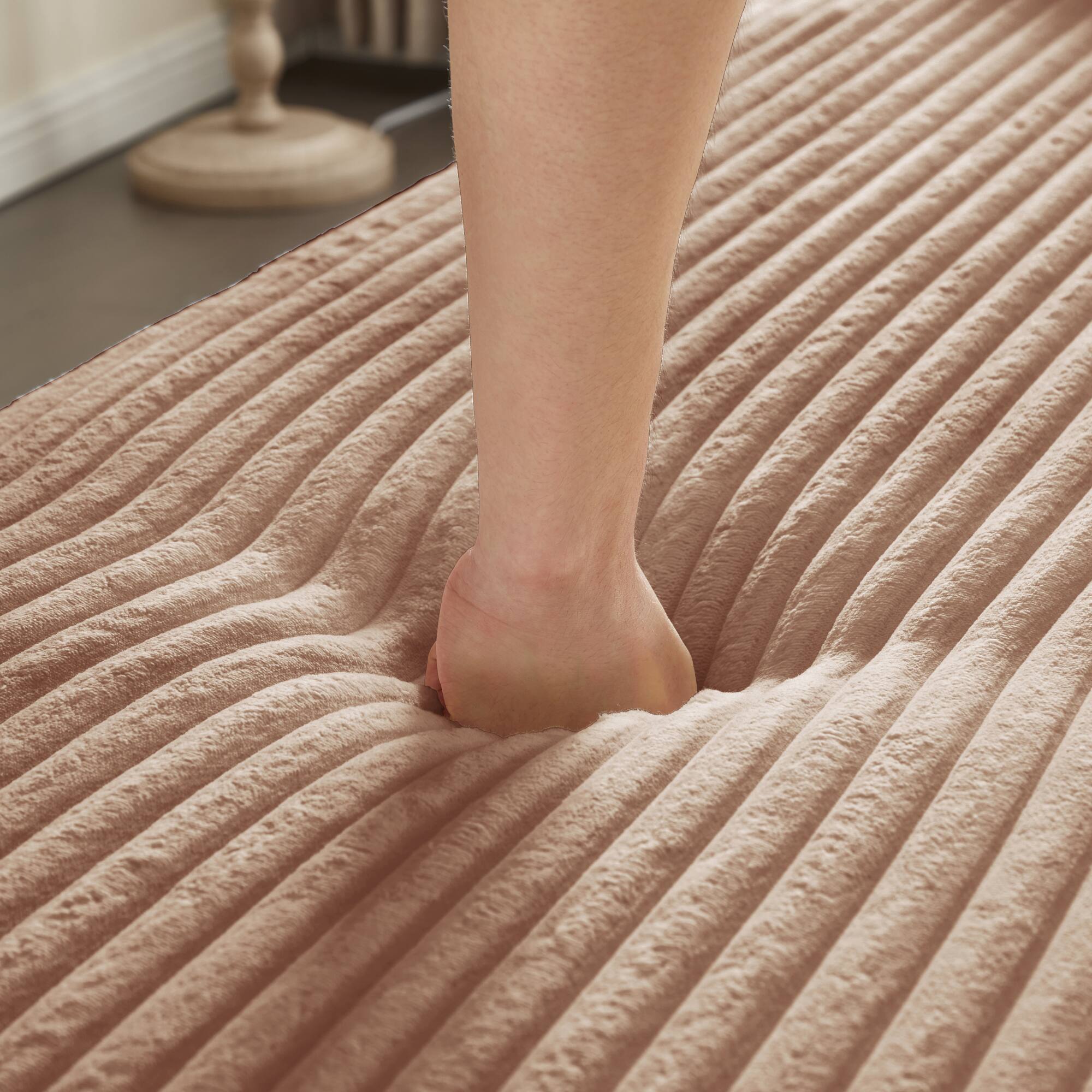 Alt View 5. GOODSILO - Convertible Plush Corduroy Floor Sleeper Sofa with Dual Pillows for Living Room and Guest Use - Pink.