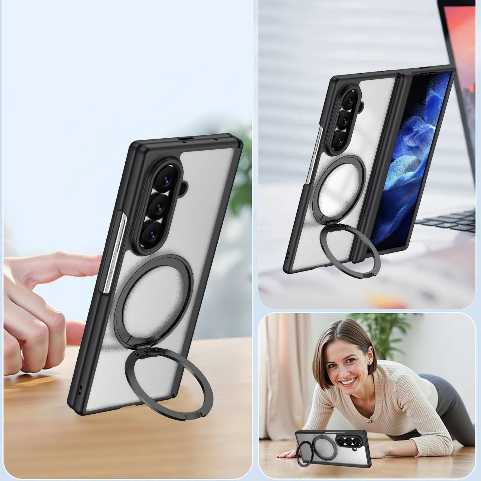 Alt View 1. Dteck - Shockproof Phone Case for Samsung Galaxy Z Fold8 Ultra with 360 Kickstand, Magnetic Matte Cover with Spine Hinge Defense - Black.