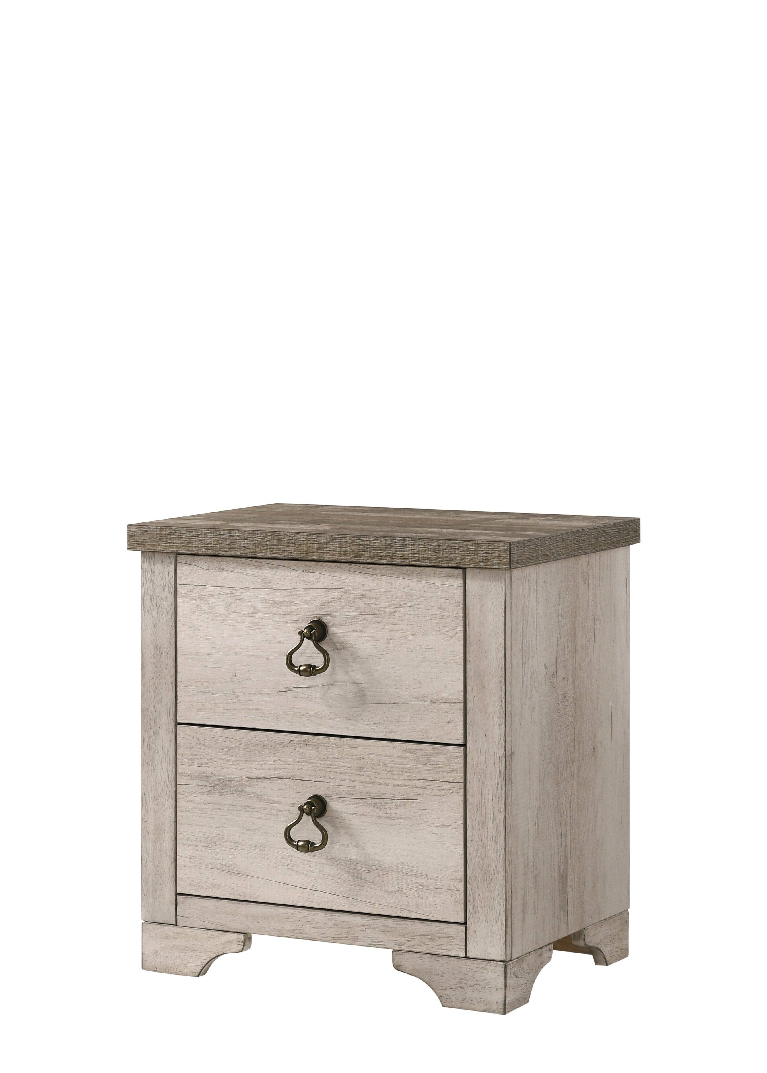Front. Tiramisubest - Cottage Style Distressed Brown 2-Drawer Nightstand with Ring Pull - Brown.