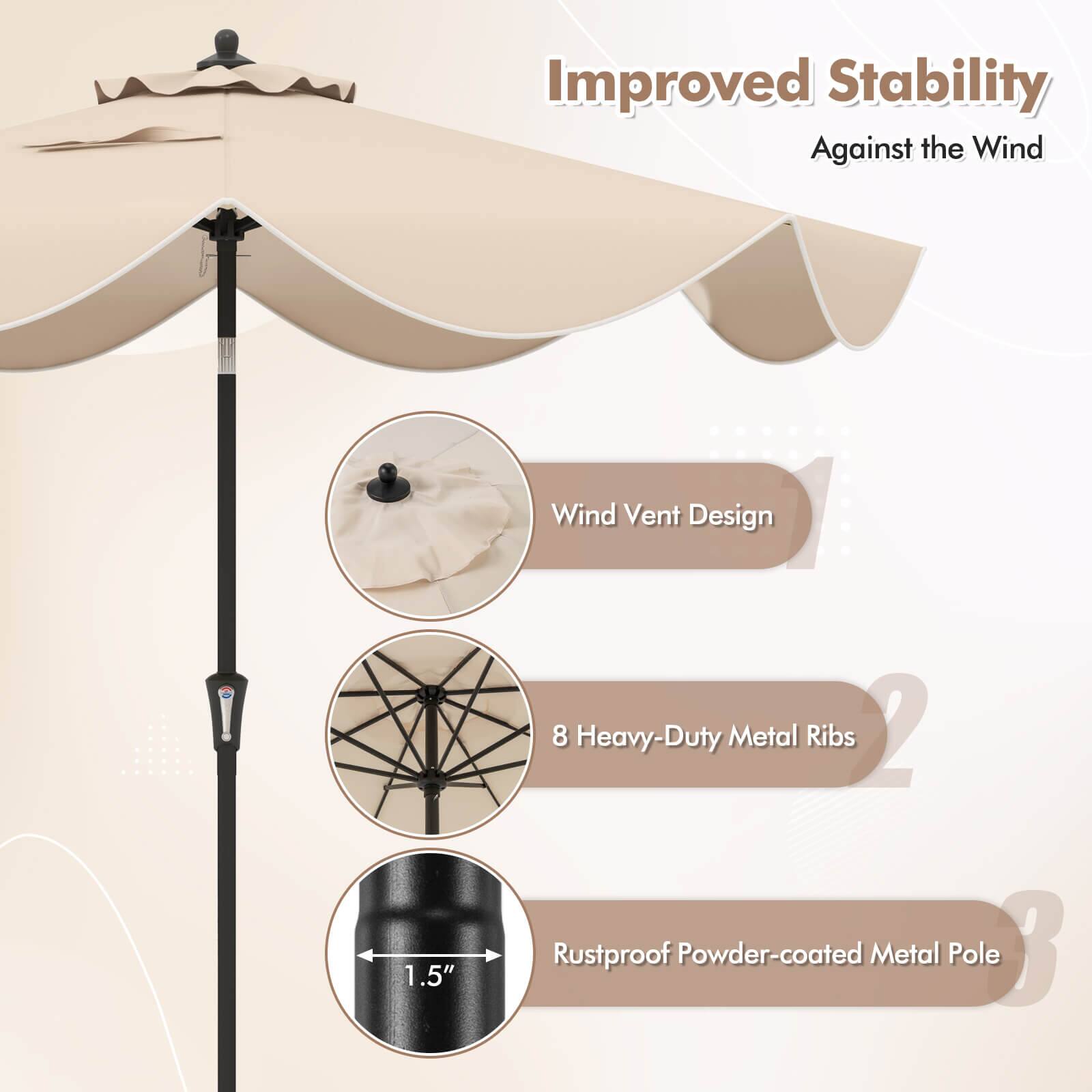 Improved Stability Against the Wind Wind Vent Design 8 Heavy-Duty Metal Ribs 1.5" Rustproof Powder-coated Metal Pole