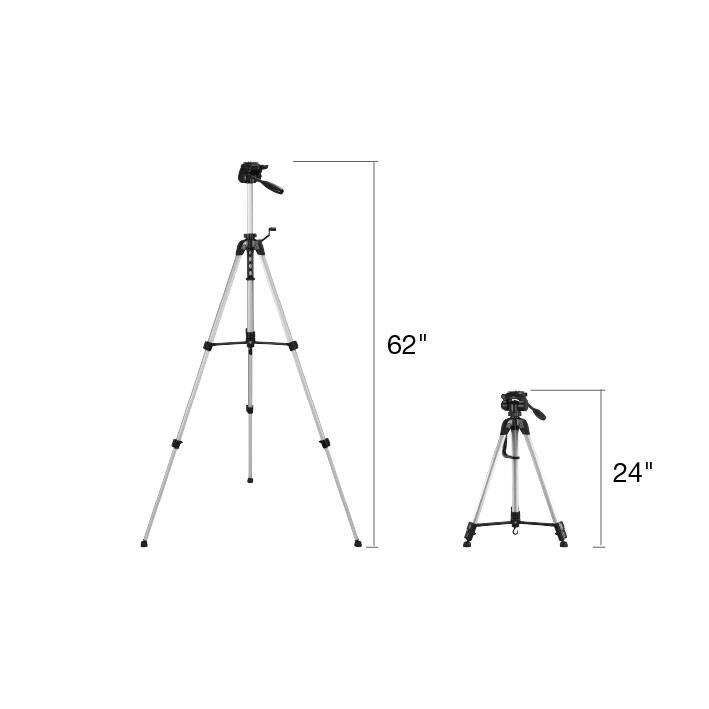 GPX Tripod with 3 Section Flip Lock Legs and Pan and Tilt Head