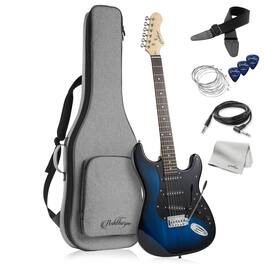 Ashthorpe - 39-in Full-Size Electric Guitar Beginner Kit with Gig Bag - Blue-Black