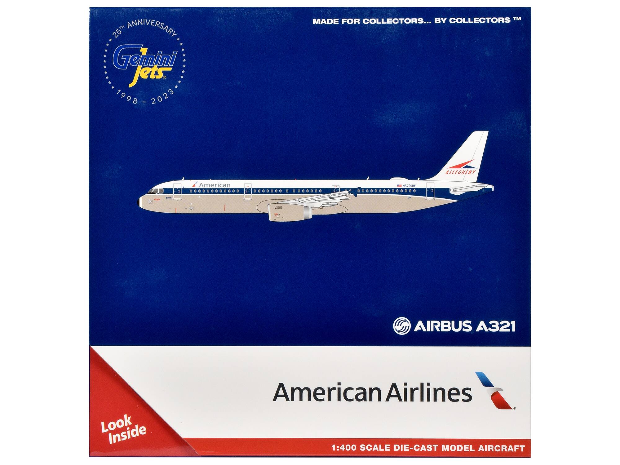 25th Anniversary Gemini Jets. 1998 - 2023. Collectors™ Made for Collectors... by Allegheny. WTRR. Airbus A321. Look Inside. American Airlines. 1:400 Scale Die-Cast Model Aircraft