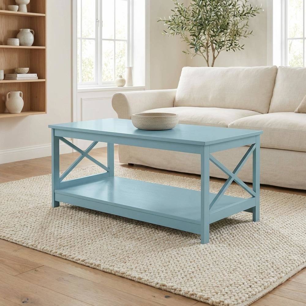 Back. FurniFact - Sea Foam Blue Coffee Table with MDF Construction and Spacious Surface - Sea Foam Blue.