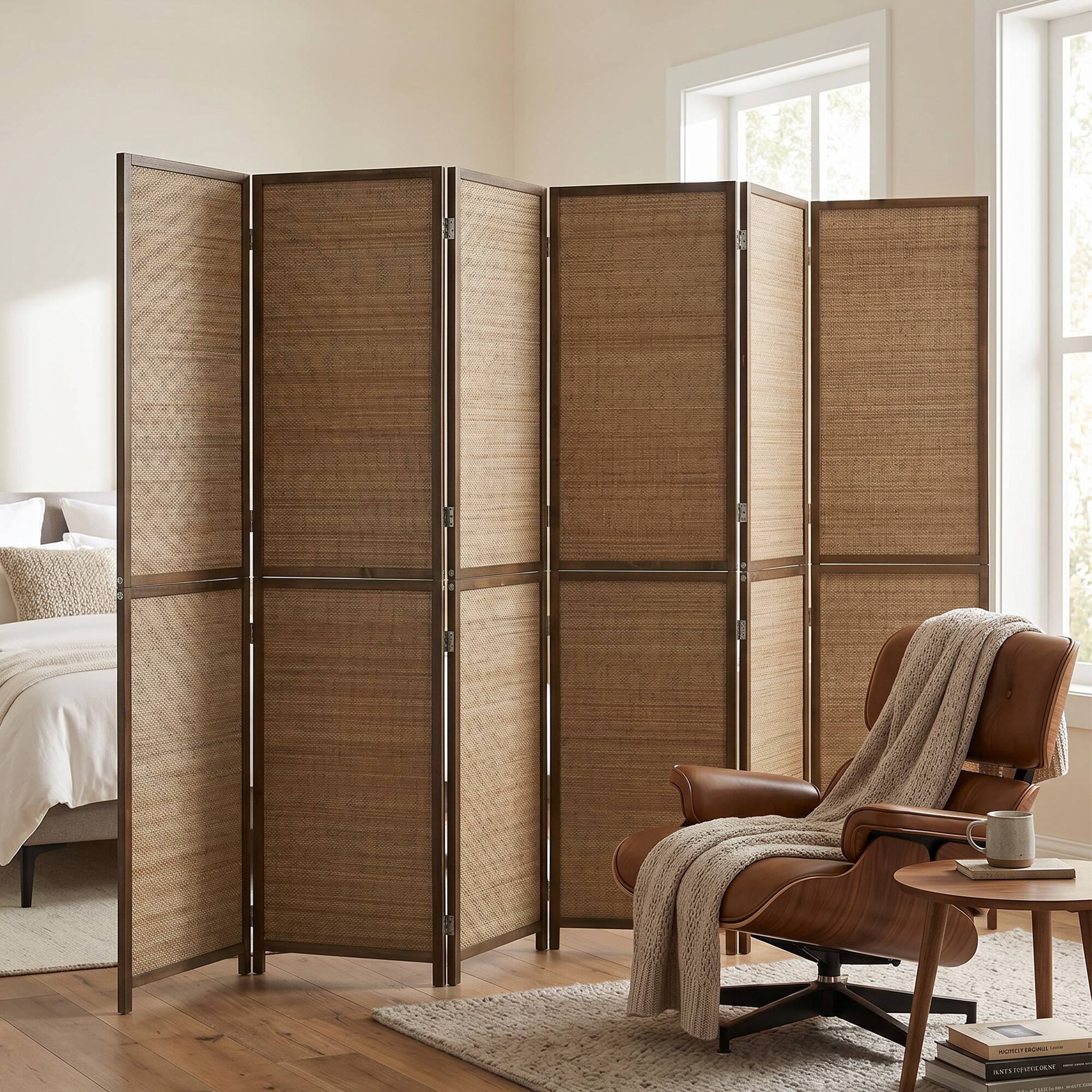 Alt View 1. Homcom - Divider, 6 Panel Folding Privacy Screen - Brown.