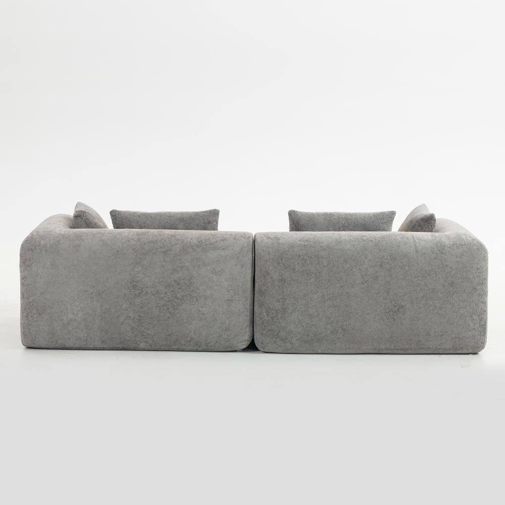 Left. Kadyn - 96" Full-Foam Modular Sectional Sofa, 2-Piece Boucle Cloud Couch, Compressed Shipping, Gray - Gray.