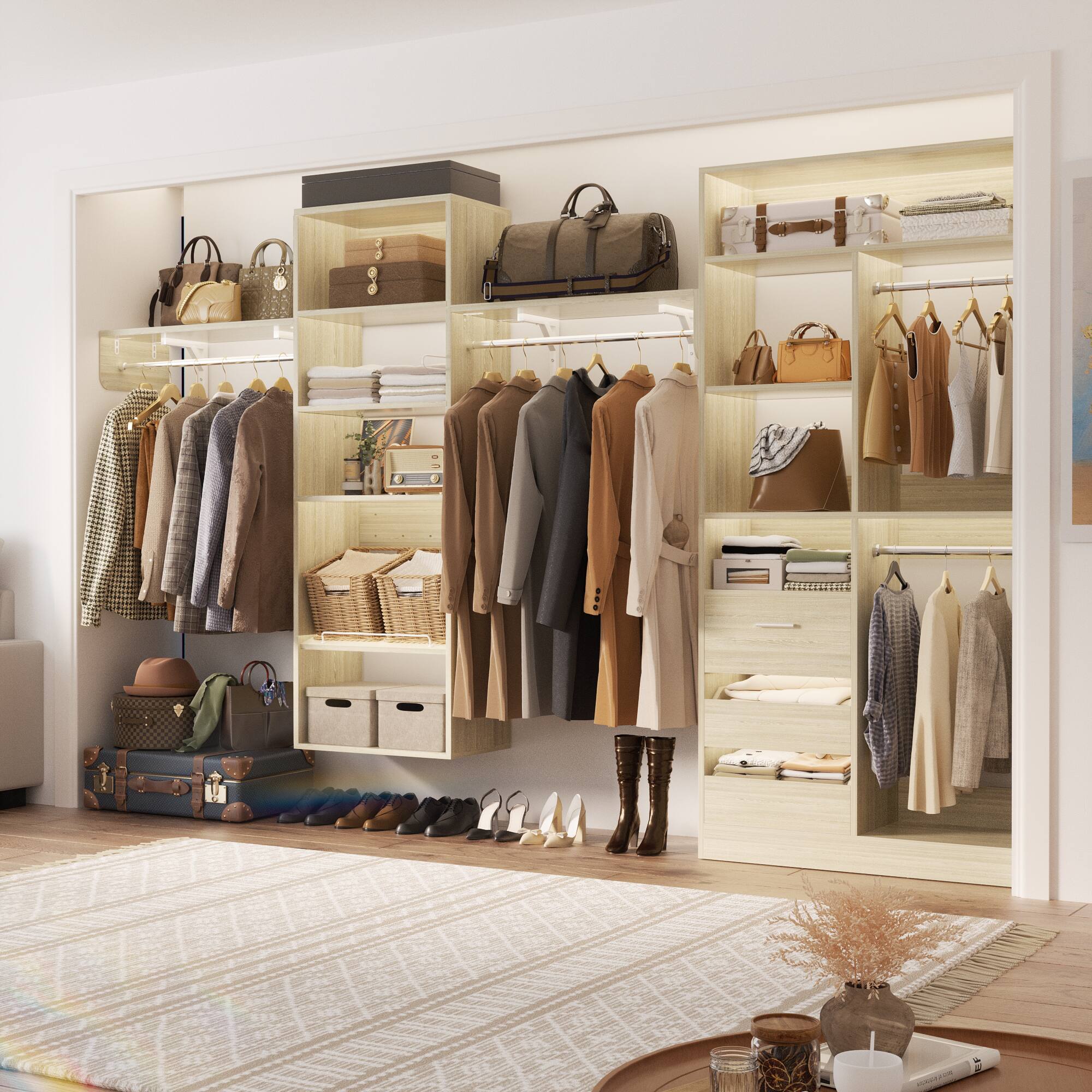 Alt View 1. Aheaplus - 8FT Wall Mount Over Washer Dryer Shelf, 6-Tier Heavy-Duty Laundry Organizer w/ Adjustable Shelves & Drying Rack - White Oak.