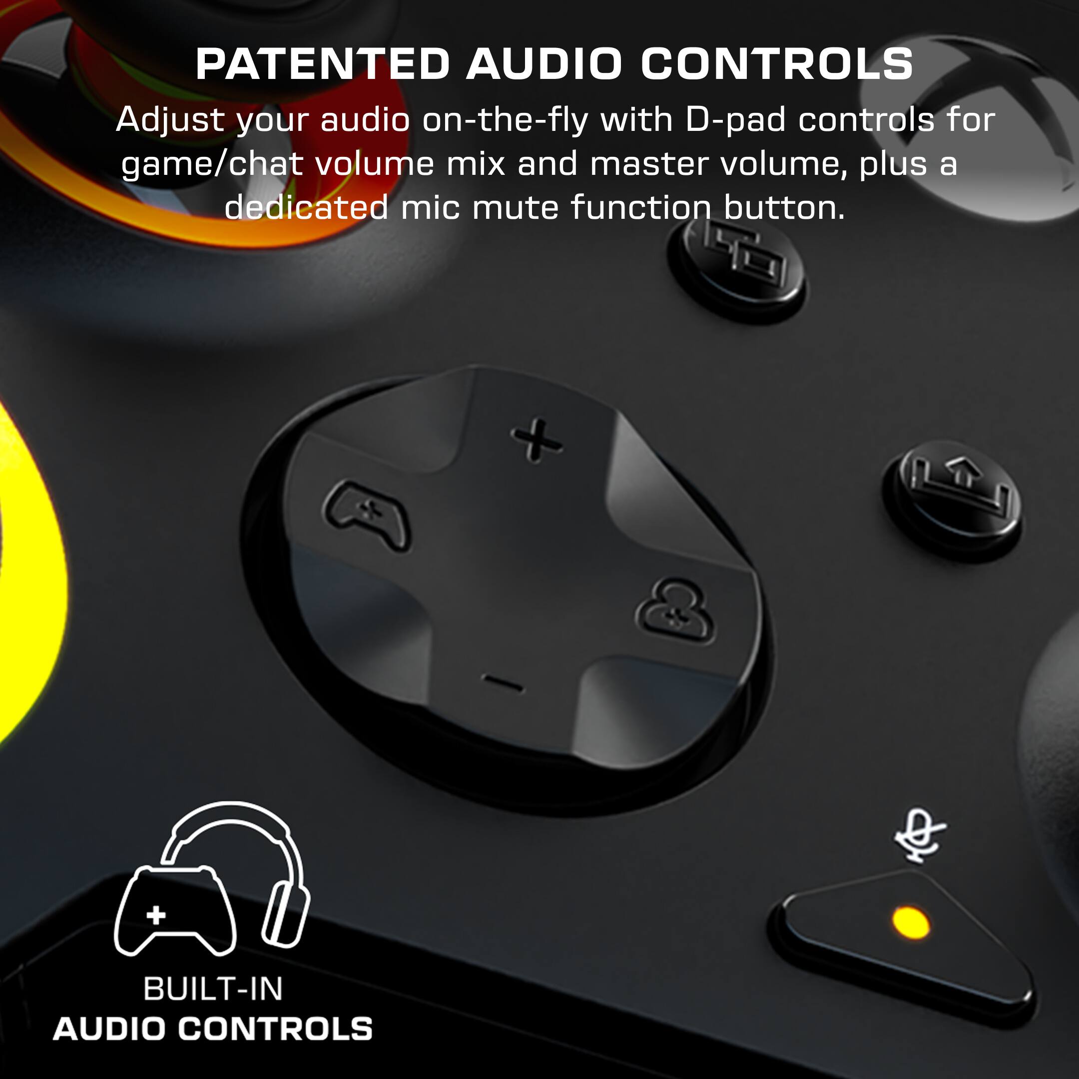 Patented Audio Controls: Adjust your audio on-the-fly with D-pad controls for game/chat volume mix and master volume, plus a dedicated mic mute function button. Built-in Audio Controls.