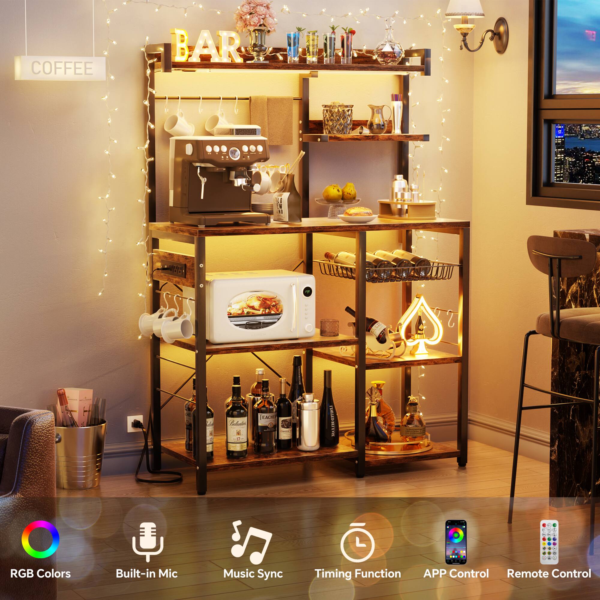COFFEE BAR WLE - V A

EAC POLLDPRTET

- RGB Colors
- Built-in Mic
- Music Sync
- Timing Function
- APP Control
- Remote Control