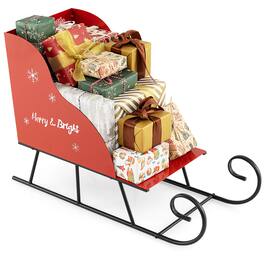 Costway - Metal Christmas Santa Sleigh Basket Festive Decorative Sleigh Cart Holiday - Multicolor