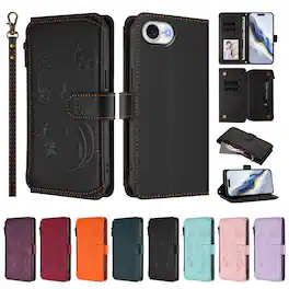 Dteck - Crossbody Wallet Case for Apple iPhone 17e / 16e,Embossed Butterfly Flower Folio Cover with Zipper Pocket+Strap - Black