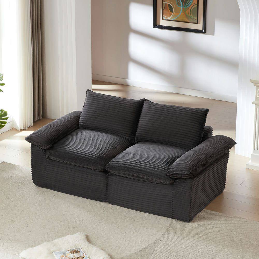 Left. Kadyn - Oversized Modular Corduroy Sofa, Cloud Couch with Removable Cushions, DarkGray - Gray.