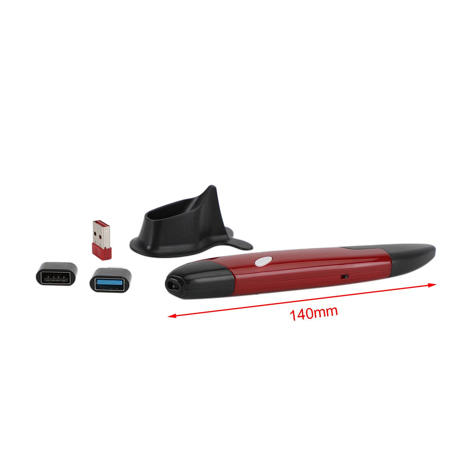 Left. Topteng - 2.4G Wireless Pen Mouse with OTG Adapter - Portable Trackball Design, Adjustable DPI, for Laptop/PC/Phone/Tablet - Red.