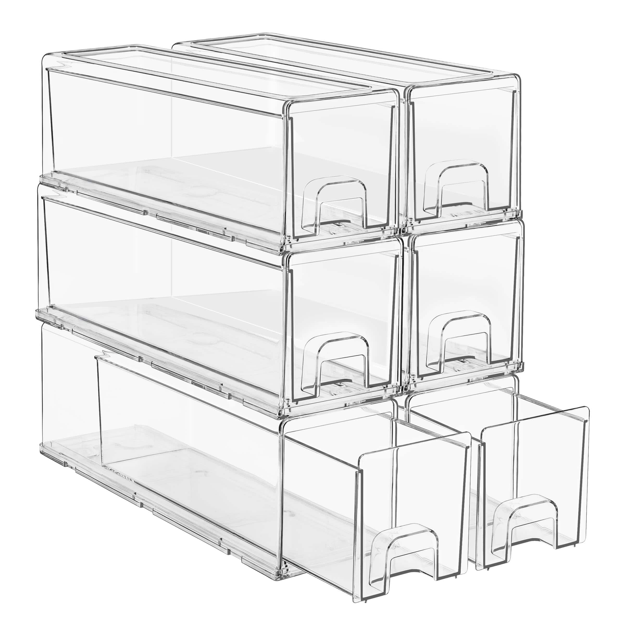 Sorbus - Stackable Storage Drawers, 6-Pack Plastic Organizer Bins with Handles - Clear