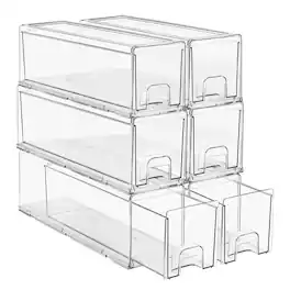 Sorbus - Stackable Storage Drawers, 6-Pack Plastic Organizer Bins with Handles - Clear