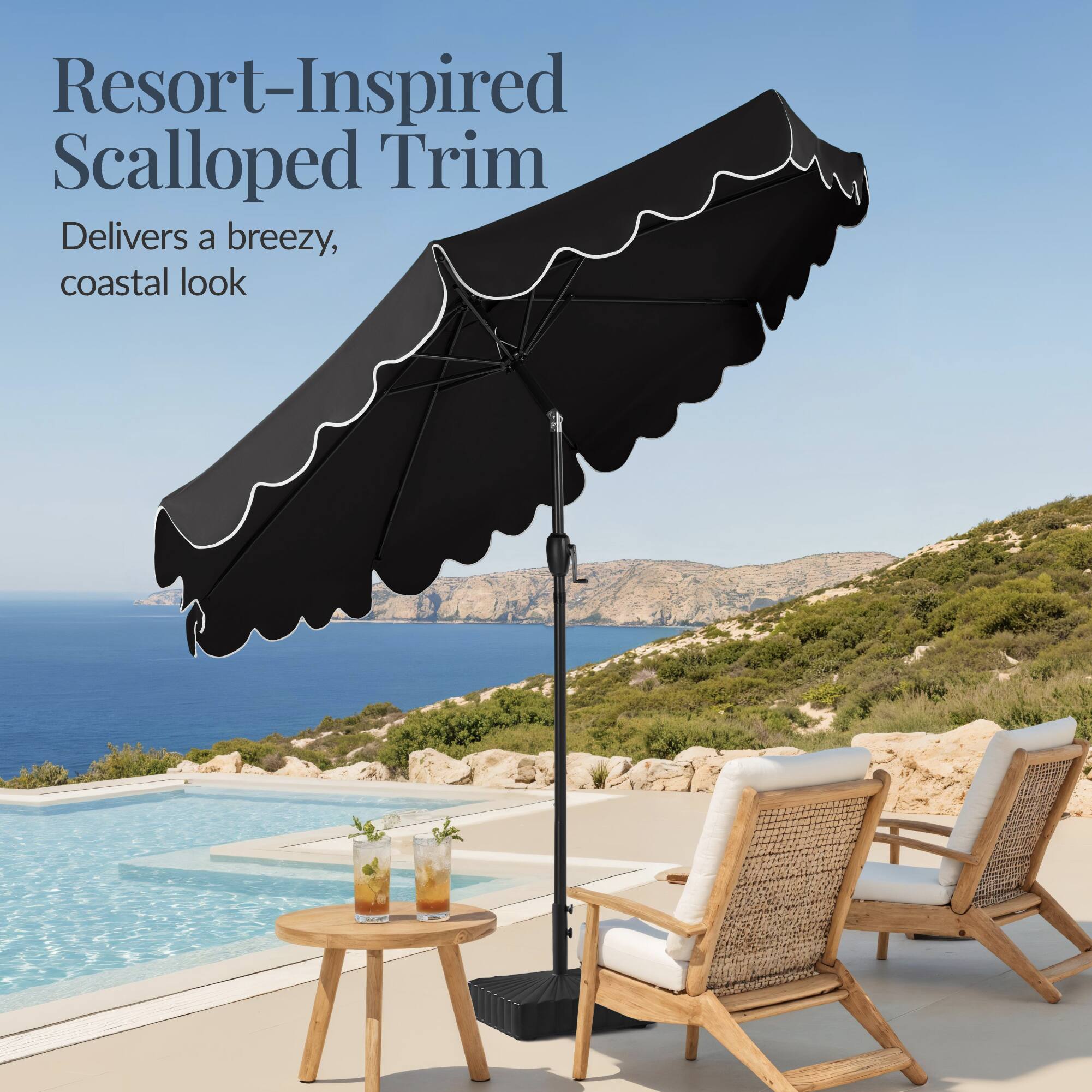 Resort-Inspired Scalloped Trim  
Delivers a breezy, coastal look