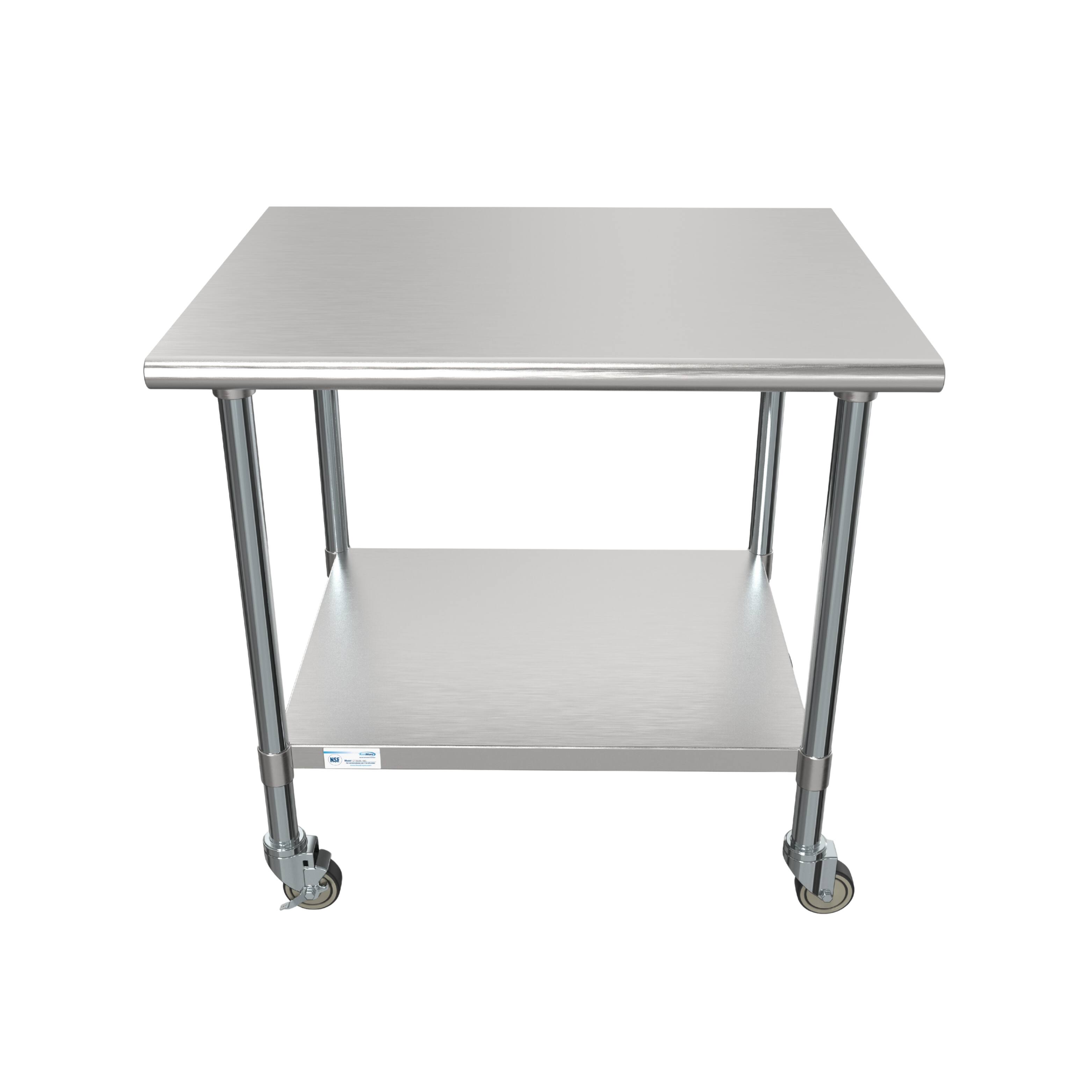 Angle. Koolmore - 30" x 36" 18-Gauge 304 Stainless Steel Commercial Work Table with Casters, CT3036-18C. - Silver.