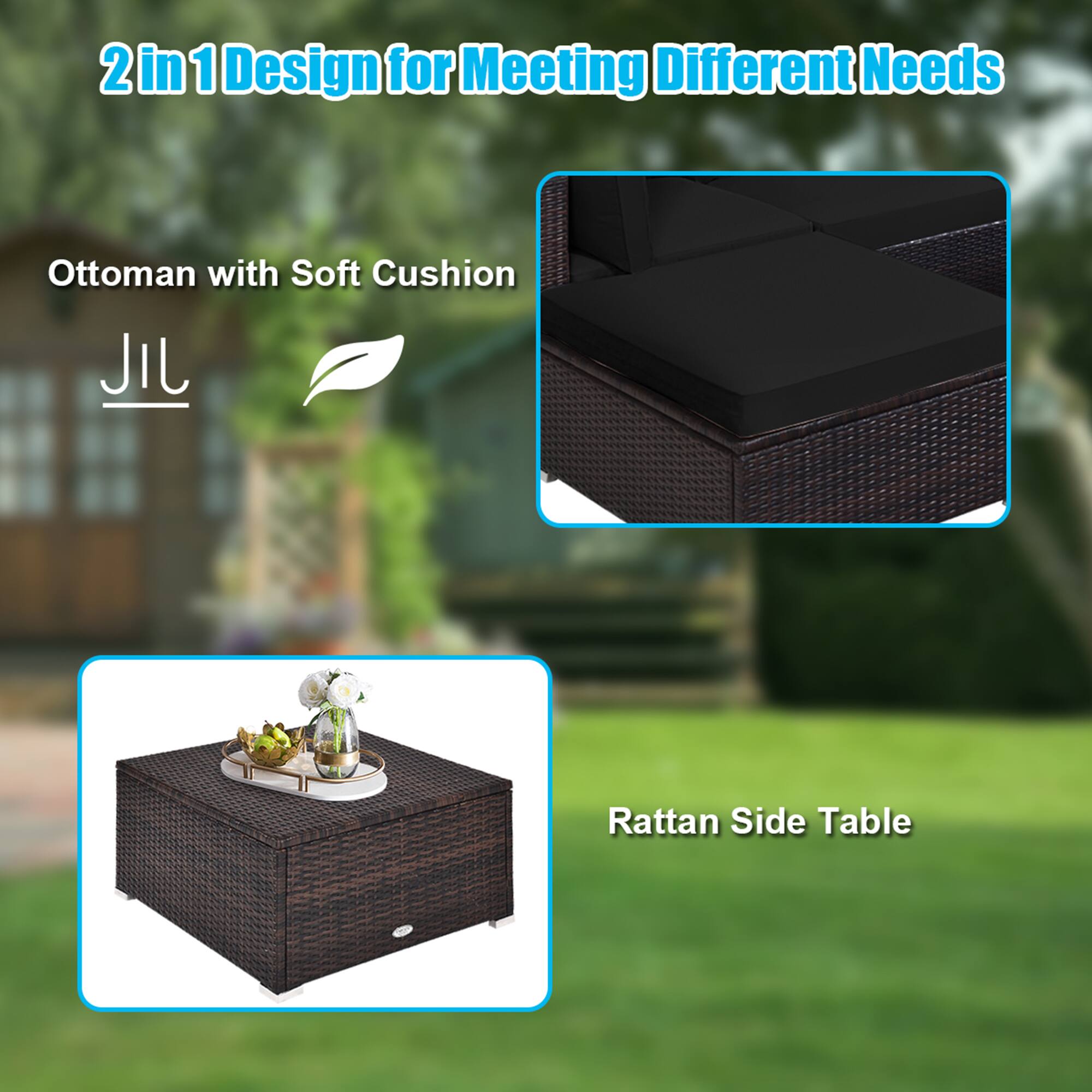 2 in 1 Design for Meeting Different Needs
Ottoman with Soft Cushion
Rattan Side Table