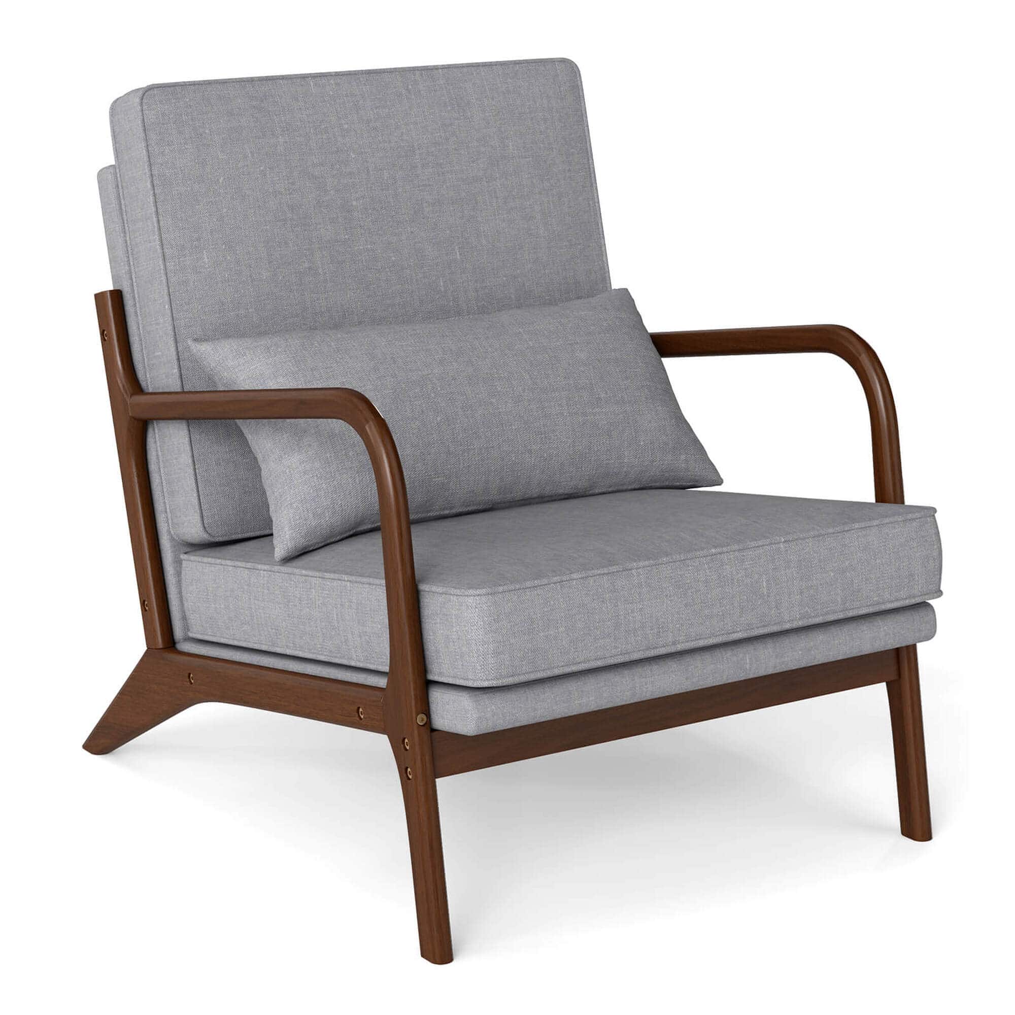 Costway - 1 PCS Modern Accent Chair Upholstered Leisure Armchair with Rubber Wood Armrests & Legs - Gray