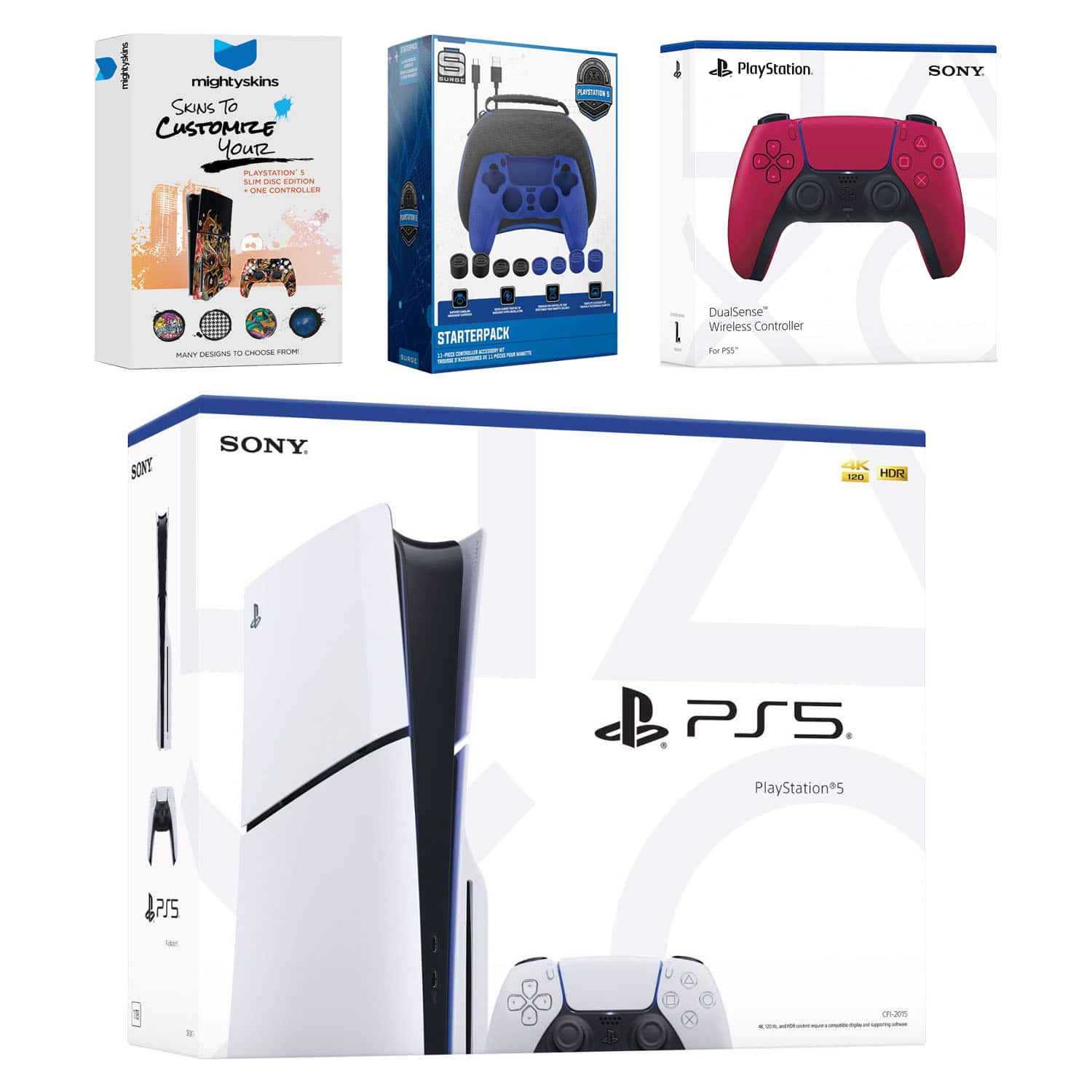 PlayStation 5 Slim Disc Bundle with Extra Controller, Accessory Kit and MightySkins Code - PlayStation 5