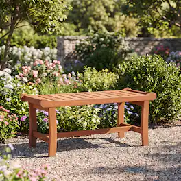 Costway - 2-Person Outdoor Wood Bench Set of 1, 41.5" Patio Backless Dining Bench with Slatted Seat - Orange