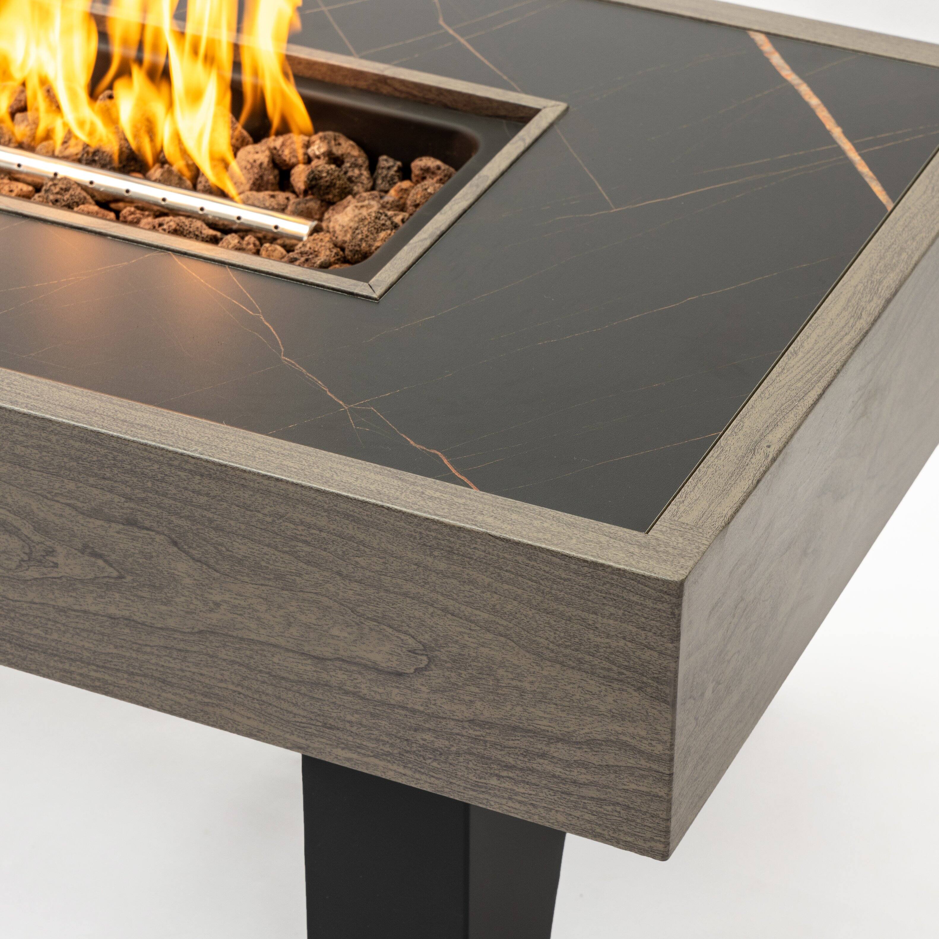 Alt View 2. PexFix - 42" Propane Fire Pit Table, 50,000 BTU Outdoor Heater with Wood Finish & Cover for Patio & Backyard - Grey.