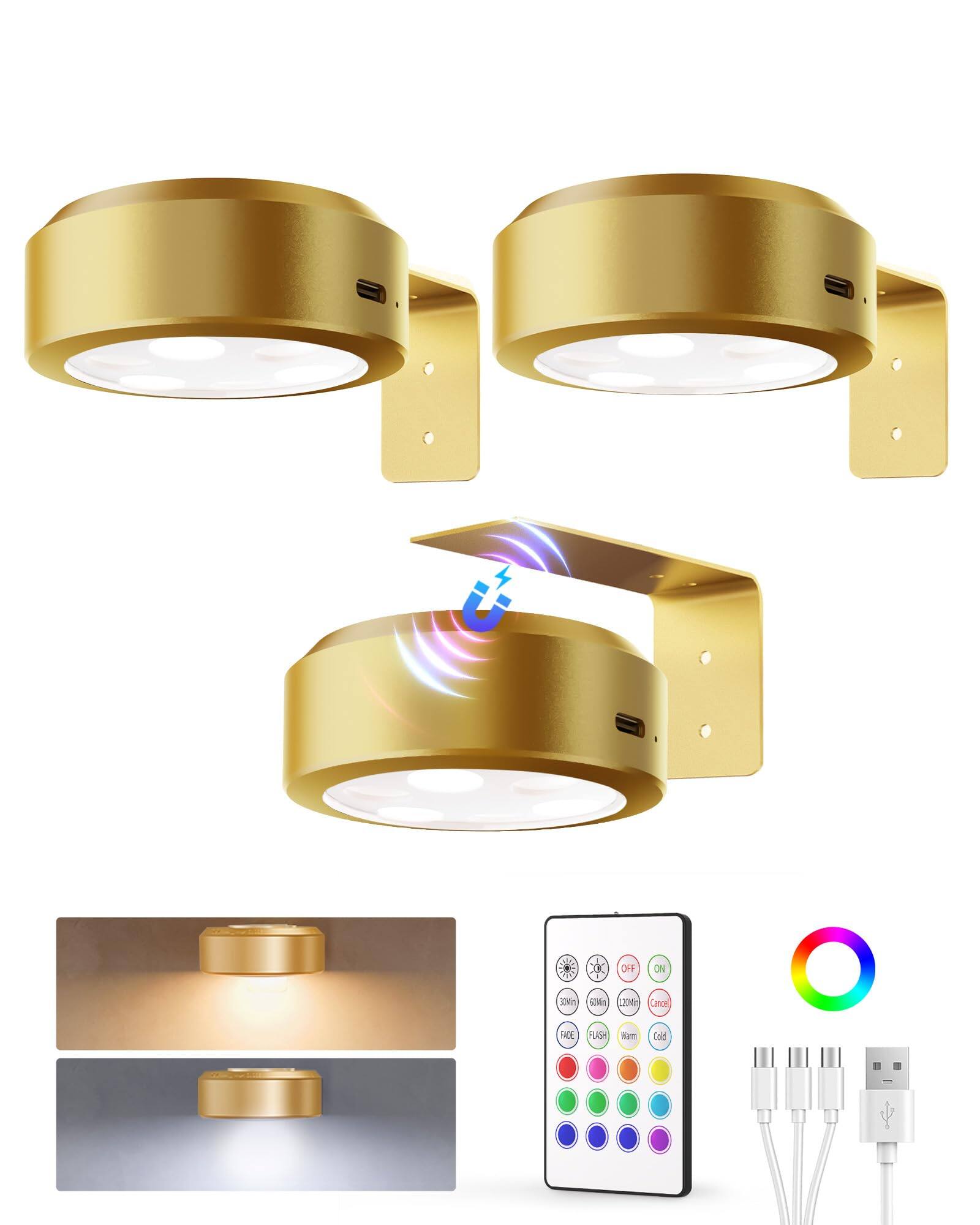 EZVALO - LED Picture Light Wireless with Remote-RGB-3 Pack - Gold