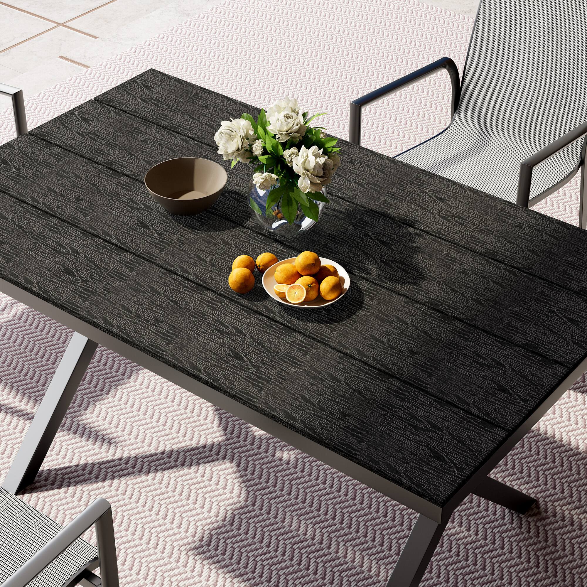 Left. Mondawe - 59" Outdoor Dining Table with Plastic Wood Surface - Black.