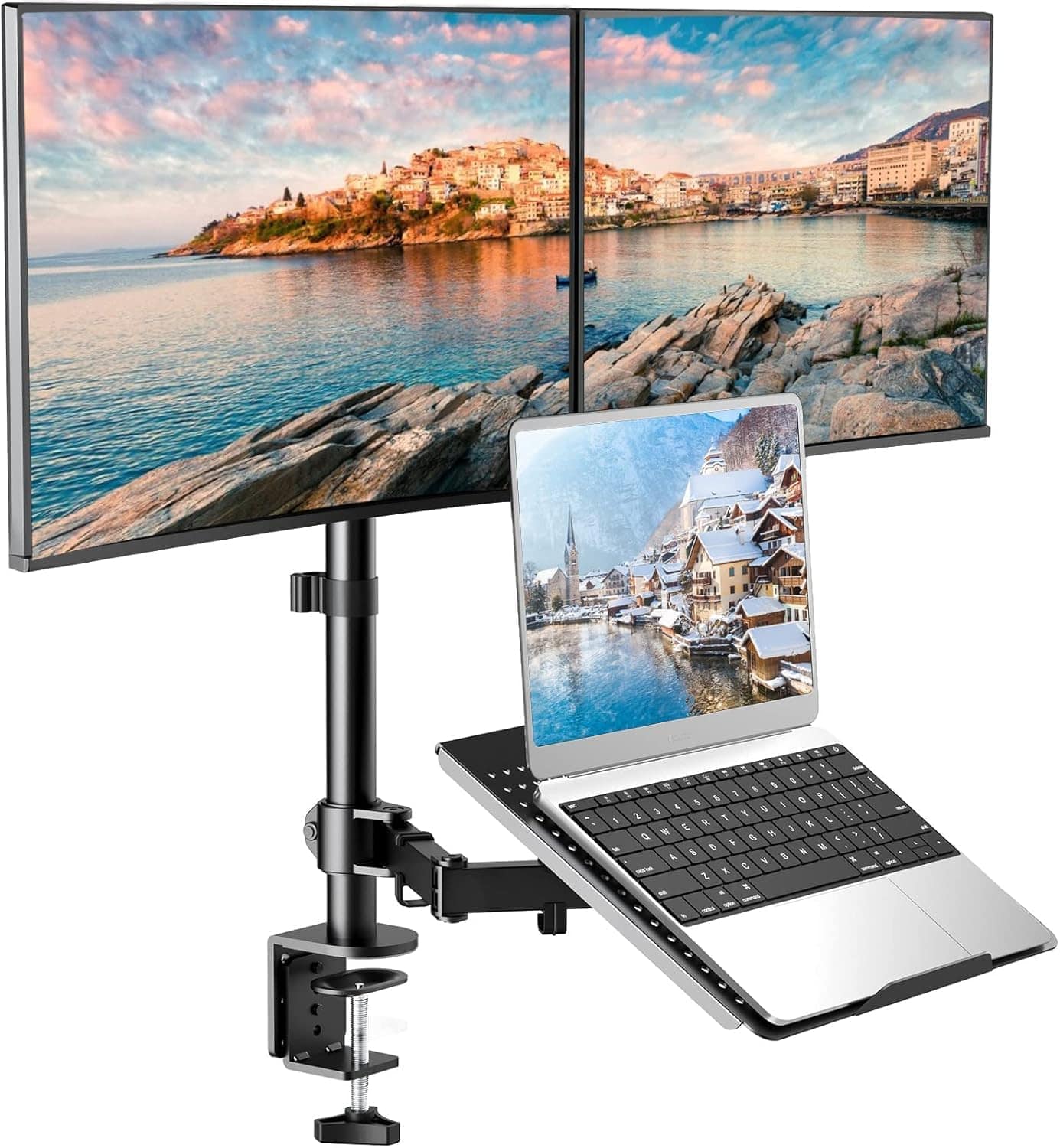 Earthley Blooms - Laptop Mount Height Adjustable Dual Monitor With Tray Fit Two 13 27 Inch Flat Curved Computer Screens 10 17 - Default