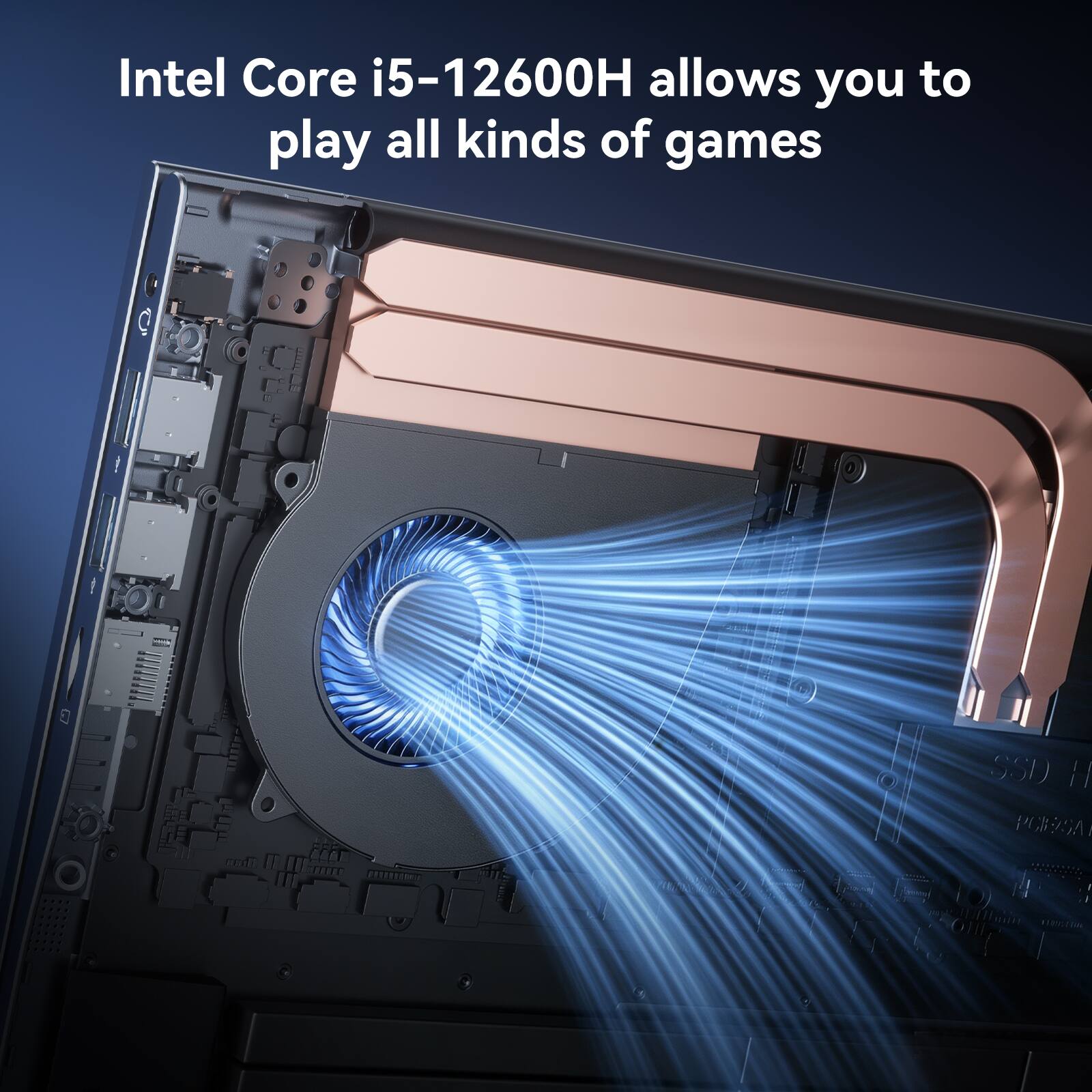 Intel Core i5-12600H allows you to play all kinds of games. SSD 1TB PCBSA
