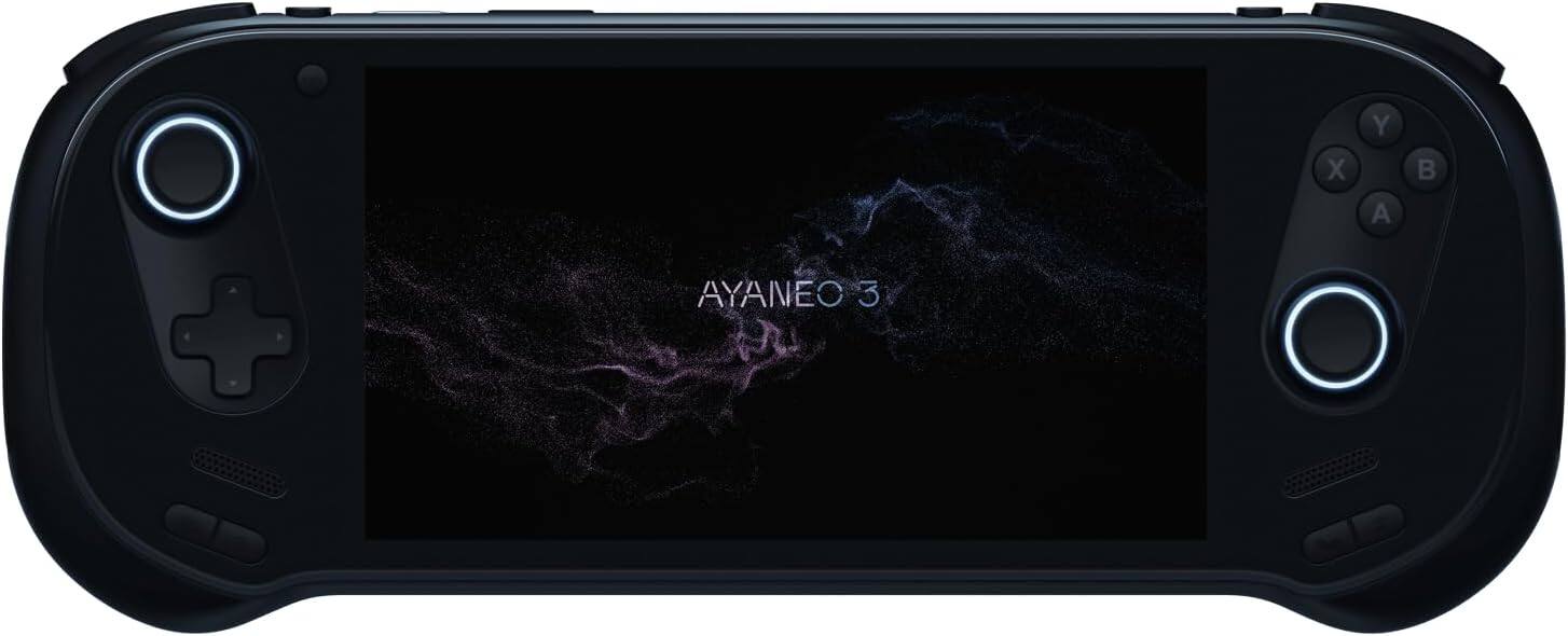 Front. Ayaneo - AYANEO 3 7" OLED Touchscreen Modular Gaming Handheld PC, AMD Ryzen AI 9 HX370 Processor, 32GB LPDDR5X RAM, 1TB NVMe - Black.