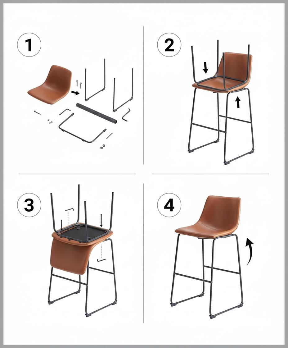 Alt View 5. AOITUN - 26 Inch Counter Height Bar Stool, Modern Faux Leather Bar Chair with Back, Industrial Kitchen Island Stool, Brown - Brown.