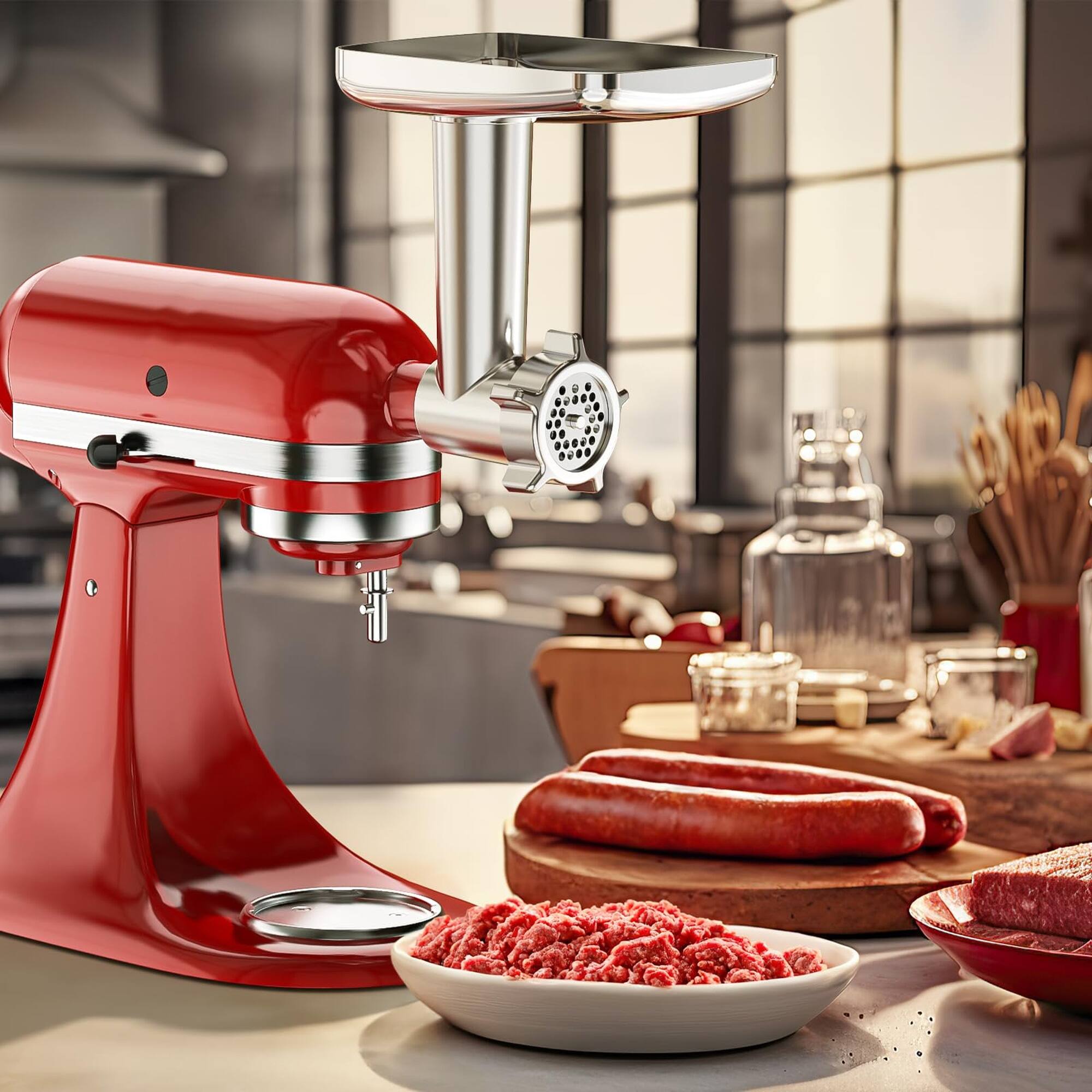 Alt View 6. Gvode - Gvode Meat Grinder Attachment, Compatible with KitchenAid®, 4 Plates, 3 Sausage Tubes & 2 Blades - Silver.