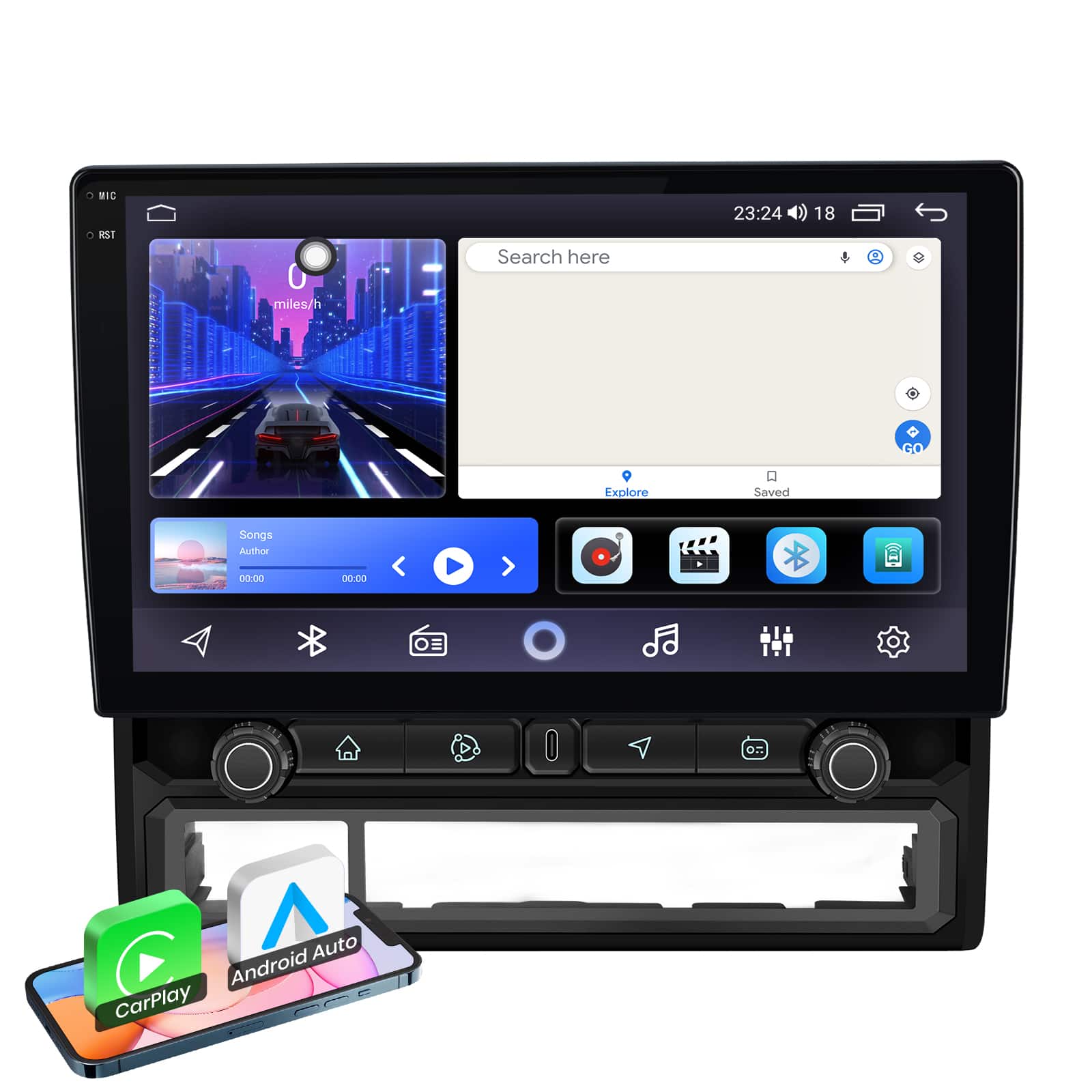 Junsun - Android15 carplay 8+256GB 10.36"Car Stereo Radio GPS Navi BT WIFI RDS DSP SWC FM For Toyota Tacoma 2005-2015 - Black