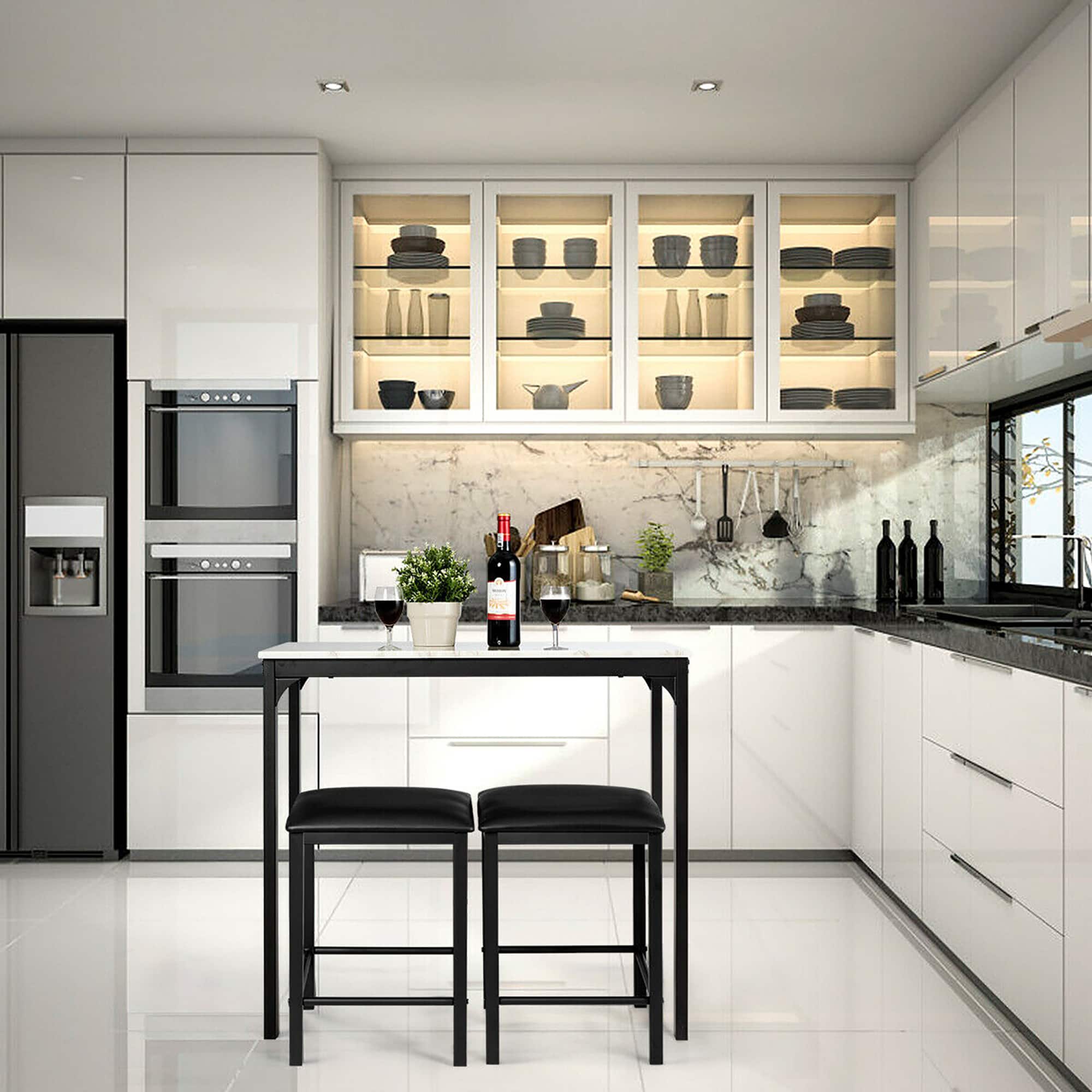 Angle. Costway - 3 Piece Counter Height Dining Set Faux Marble Table and 2 Chairs Kitchen Bar White - White.