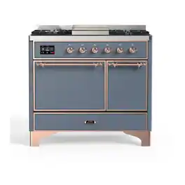 ILVE - Majestic II 40 inch Dual Fuel Range with 6 Burners + Griddle (Natural Gas, Blue Grey, Copper Trim) - Blue Grey