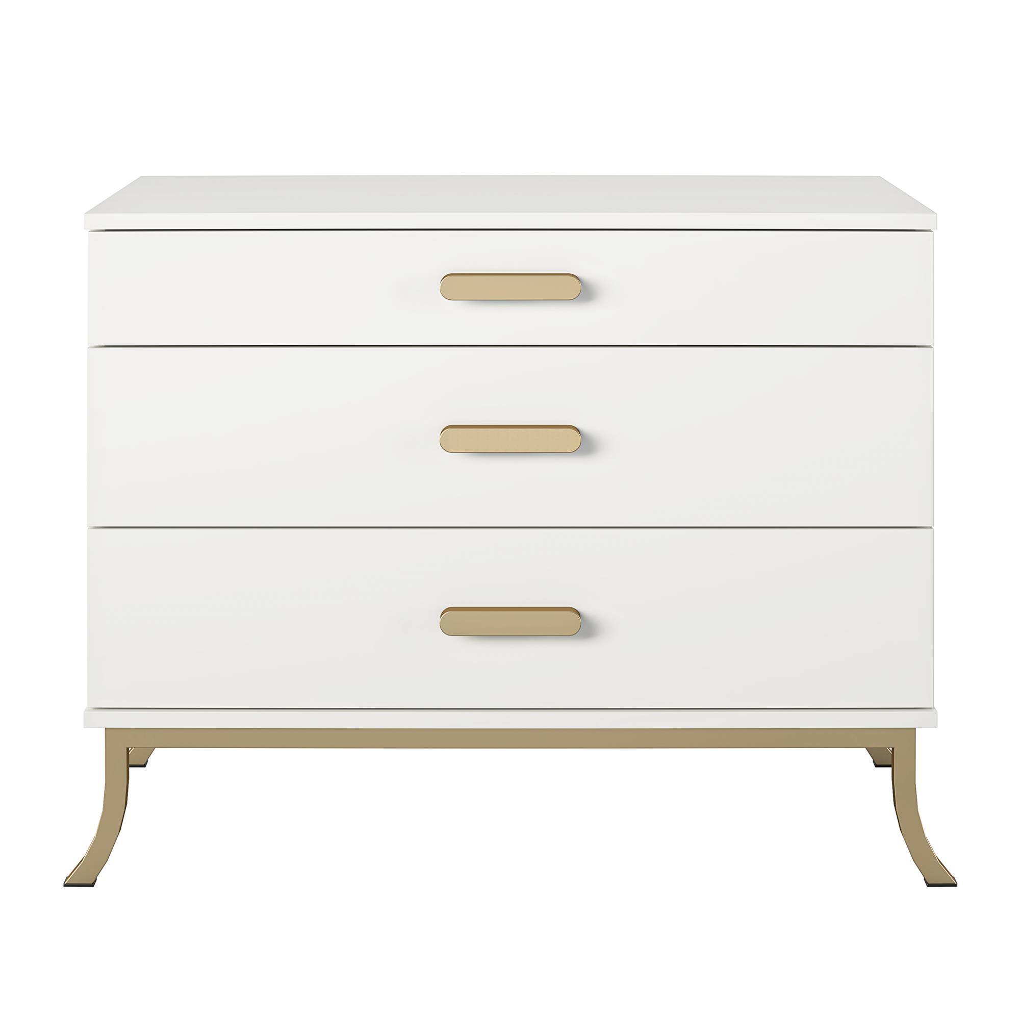Alt View 4. TinyHomie - 3-Drawer Dresser with Oval Handles - White and Gold.