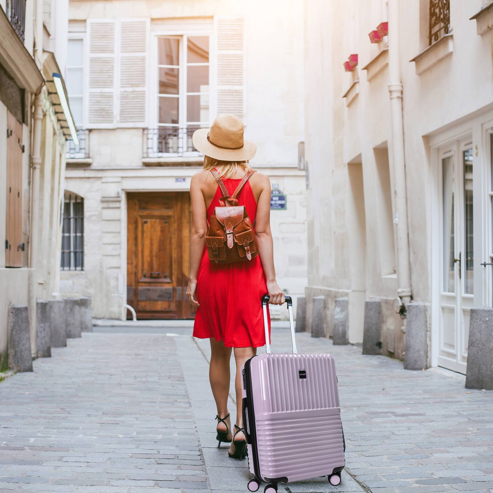 Angle. World Traveler - Tonal 2-Piece Lightweight Polycarbonate Hardside Expandable Spinner Luggage Set with TSA Lock (20" & 28") - Lavender.