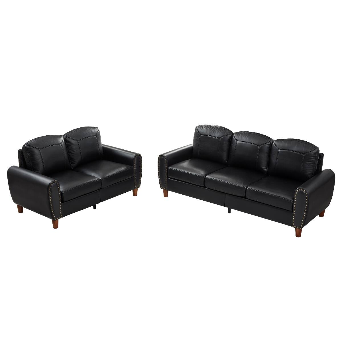 Alt View 6. Ropilly - Ropilly Black Faux Leather Sofa Set Rolled Arm Sofa with Nailhead Trim Loveseat and Sofa Set - Black.