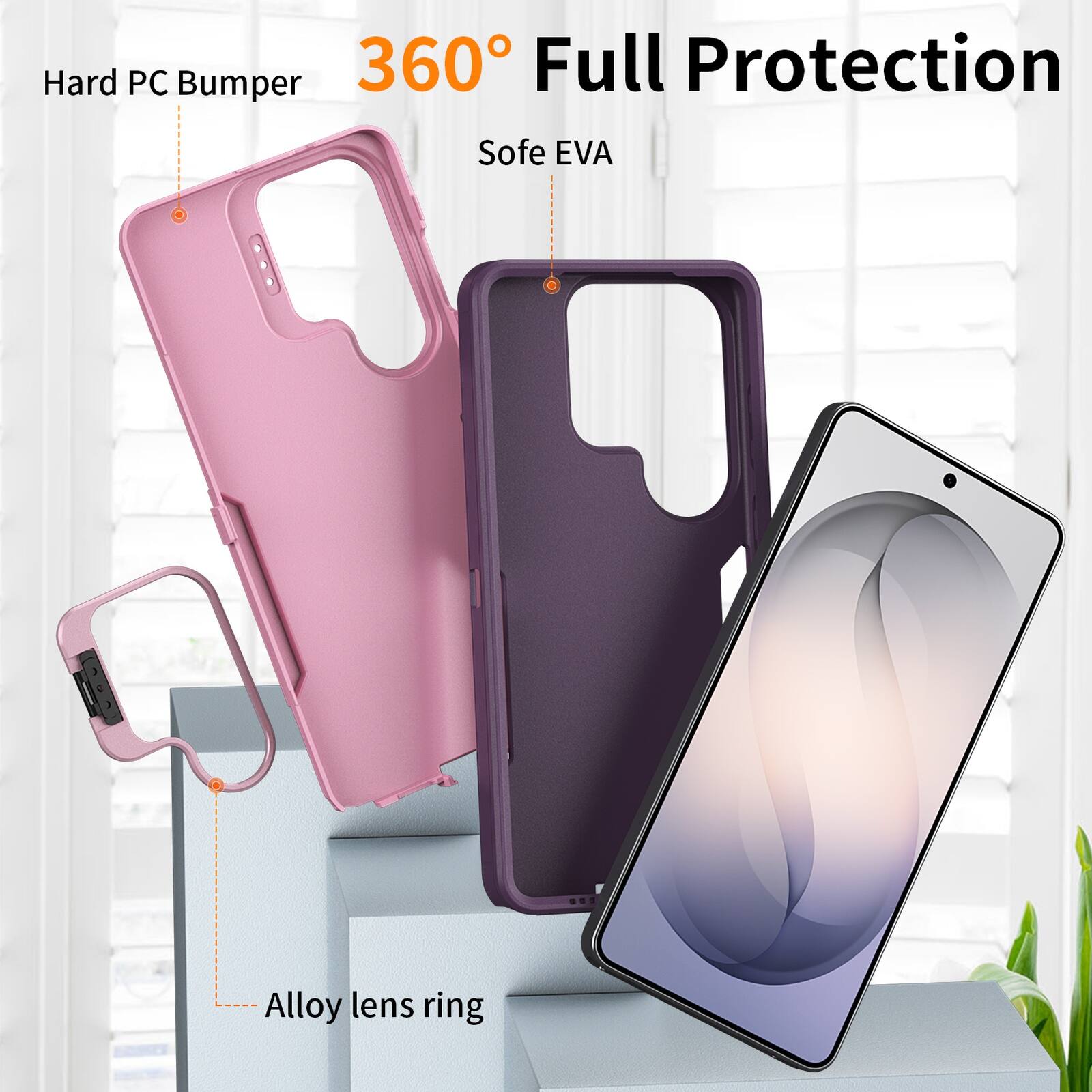 Hard PC Bumper 360° Full Protection Soft EVA Alloy lens ring