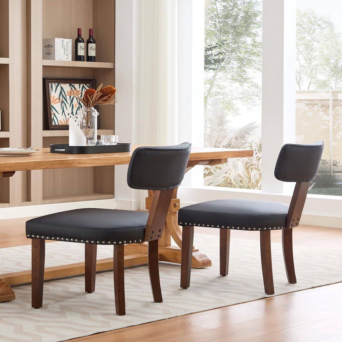 Left. Acekool - 2-Pack Mid-Century Modern Upholstered Dining Chairs - Farmhouse PU Leather Padded, Hardwood Frame with Curved - Black.