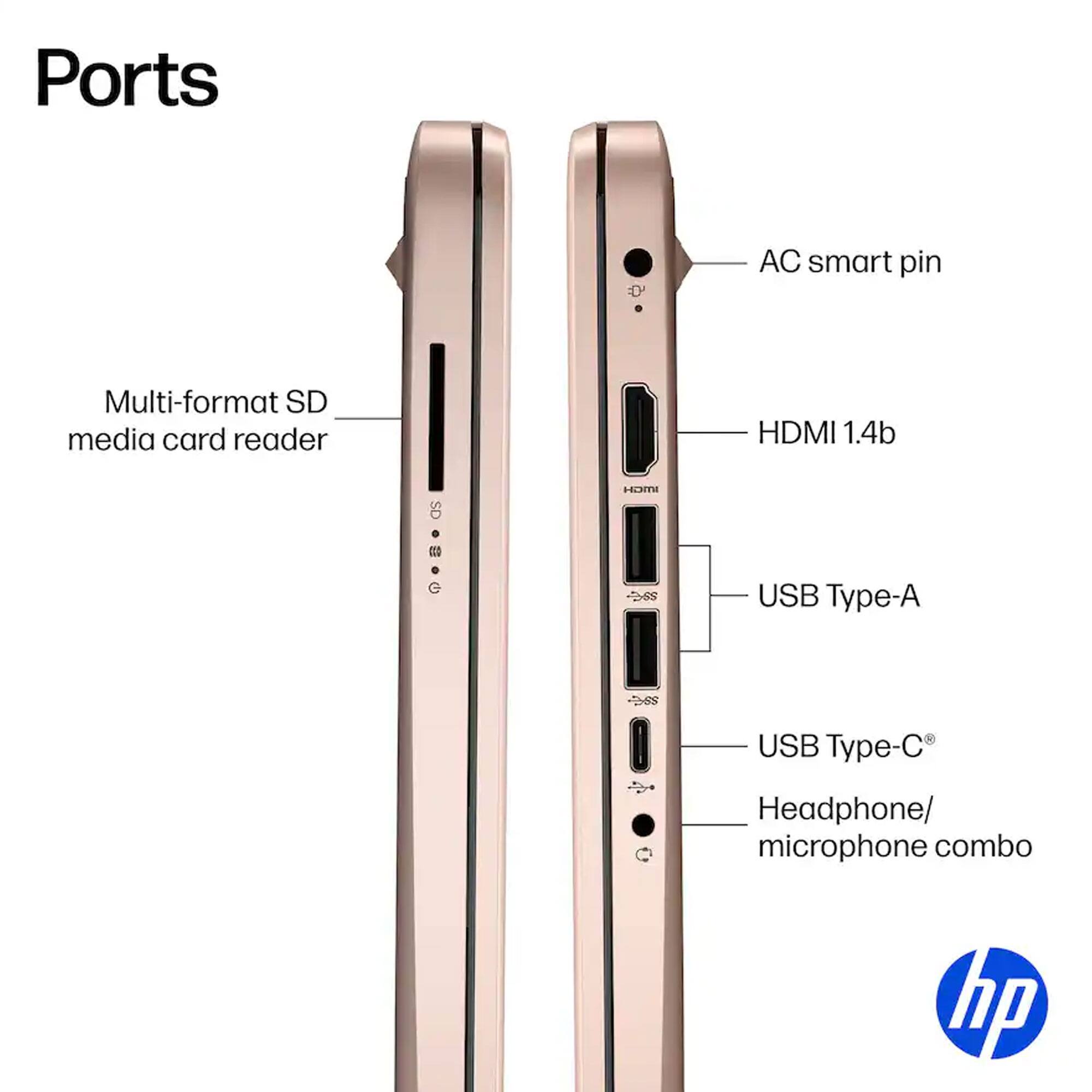 Ports

- Multi-format SD media card reader
- AC smart pin
- HDMI 1.4b
- USB Type-A
- USB Type-C
- Headphone/ microphone combo