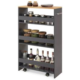 Costway - 4-Tier Rolling Storage Cart 8" Slim Kitchen Cart on Wheels with Open Shelves - Gray