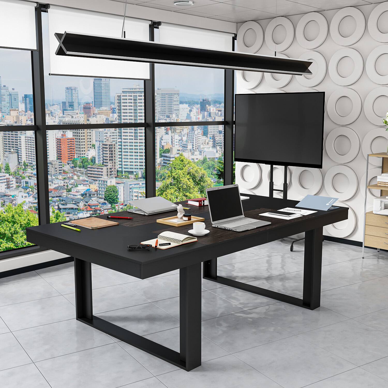 Alt View 4. FUFU & GAGA - FUFU&GAGA Ergonomic Office Work Table - Team Meeting, Project Collaboration & Productivity Desk - Black.