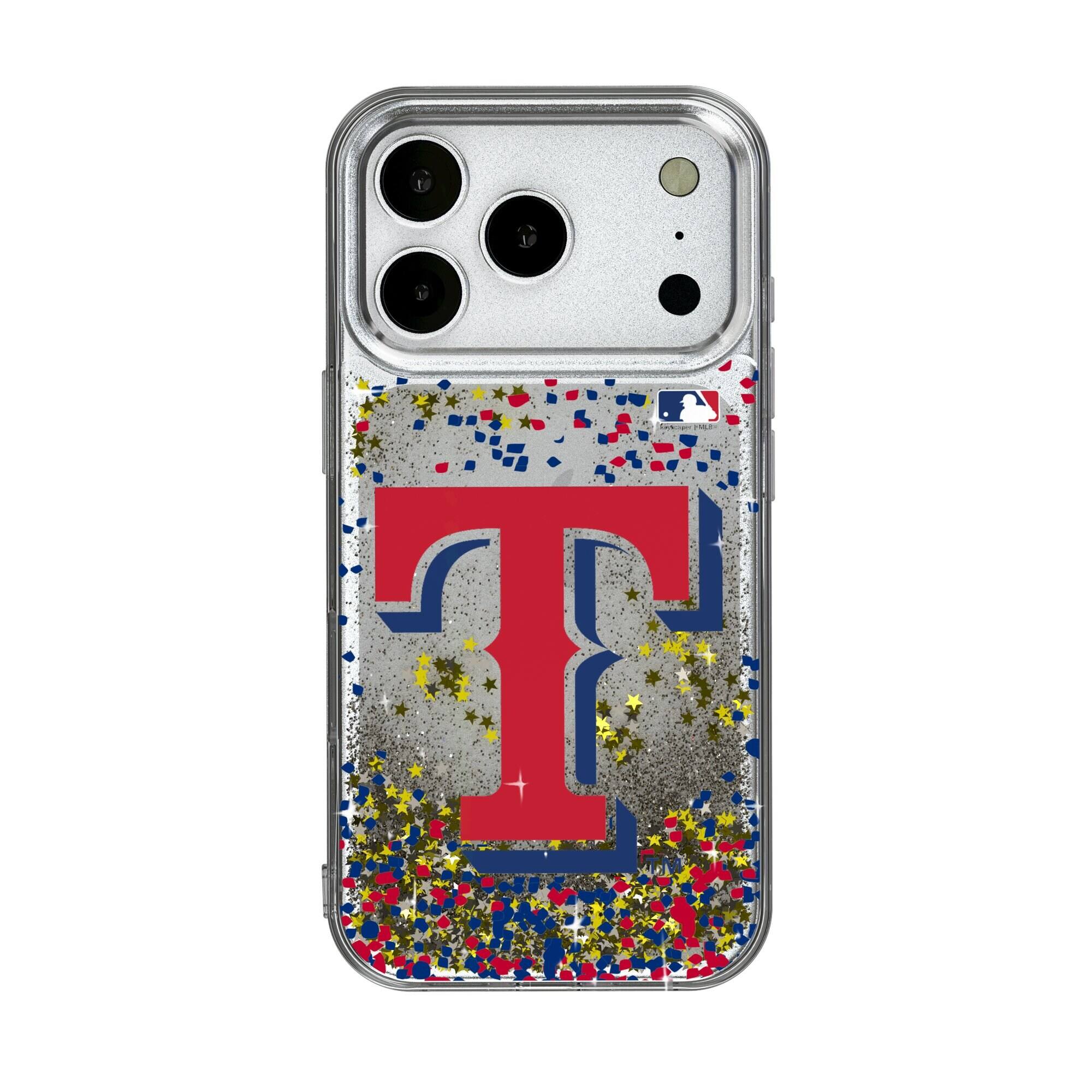 Front. Keyscaper - Texas Rangers Glitter Confetti iPhone Case - 15 Pro Max - Multicolor.