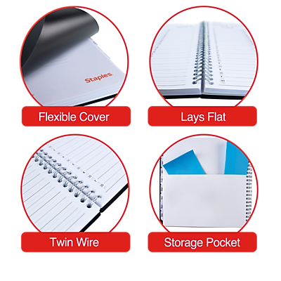 Staples Flexible Cover Lays Flat Twin Wire Storage Pocket

- Flexible Cover
- Lays Flat
- Twin Wire
- Storage Pocket